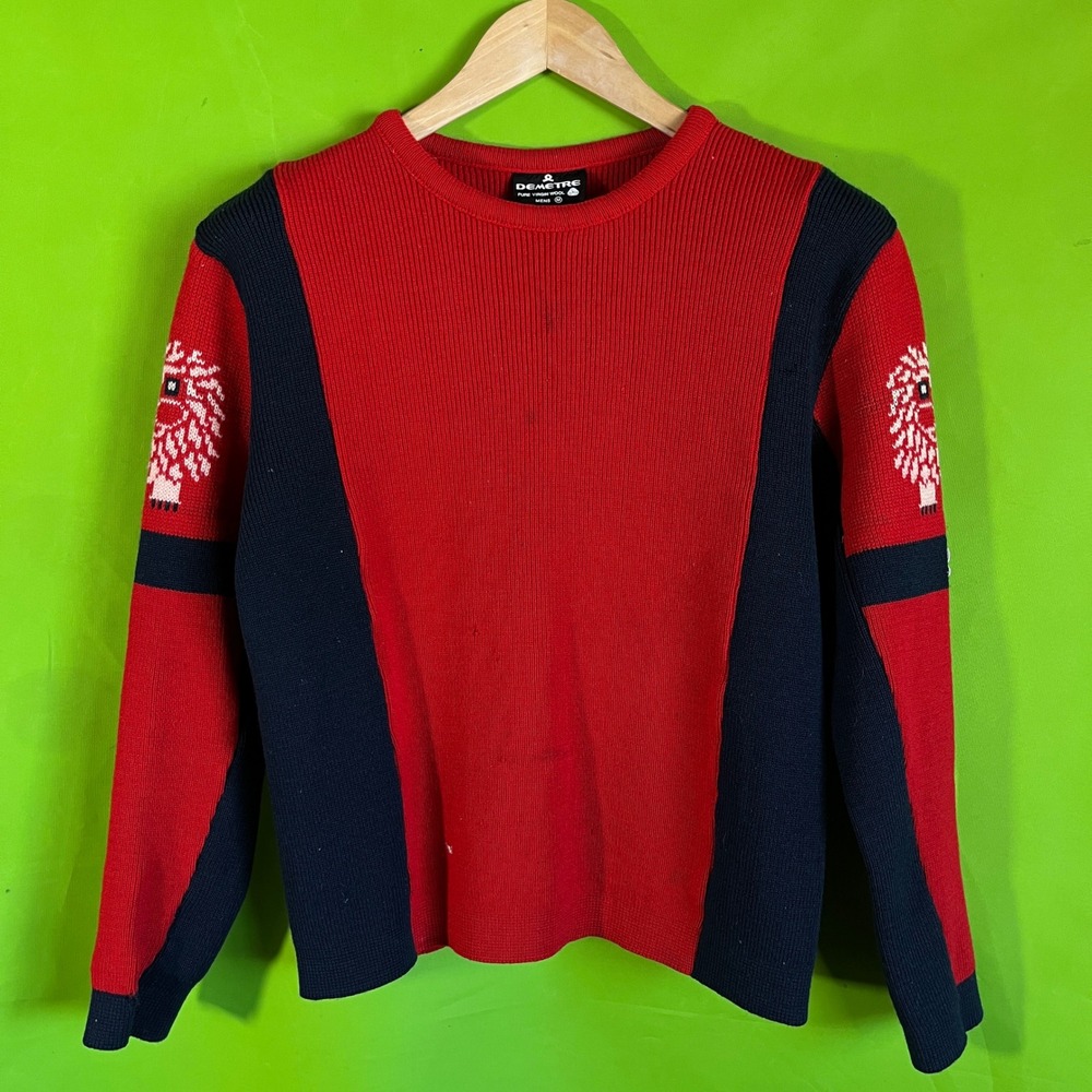 Medium Vtg 70s/80s DEMETRE Pure Virgin Wool Knit Sweater Fair Isle Style Red